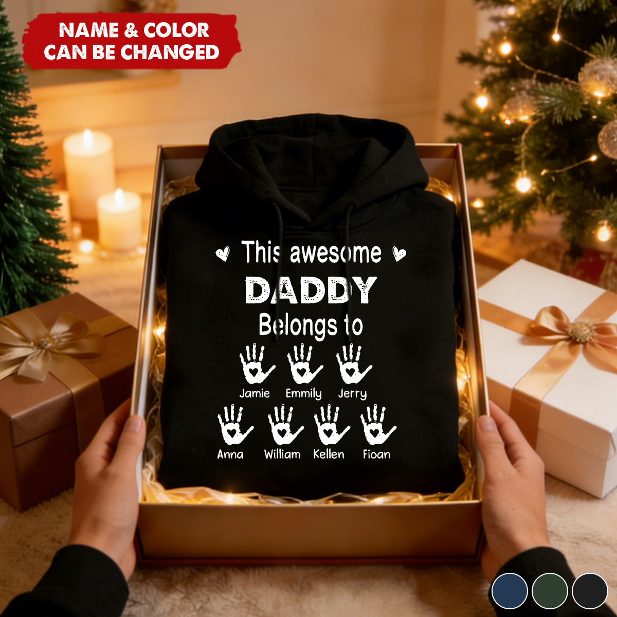 Personalized "This Awesome Grandpa Belongs To" Hoodie With 1-10 kids' Names & Handprints | Cozy Father's Day Gift For Grandpa Dad