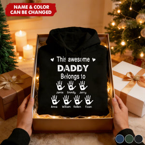 Personalized "This Awesome Grandpa Belongs To" Hoodie With 1-10 kids' Names & Handprints | Cozy Father's Day Gift For Grandpa Dad