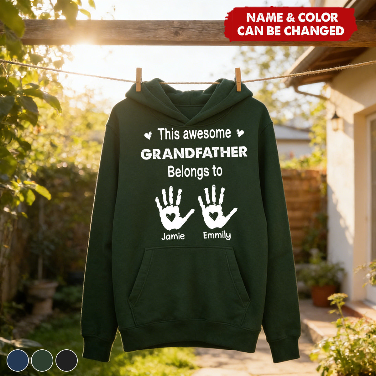Personalized "This Awesome Grandpa Belongs To" Hoodie With 1-10 kids' Names & Handprints | Cozy Father's Day Gift For Grandpa Dad