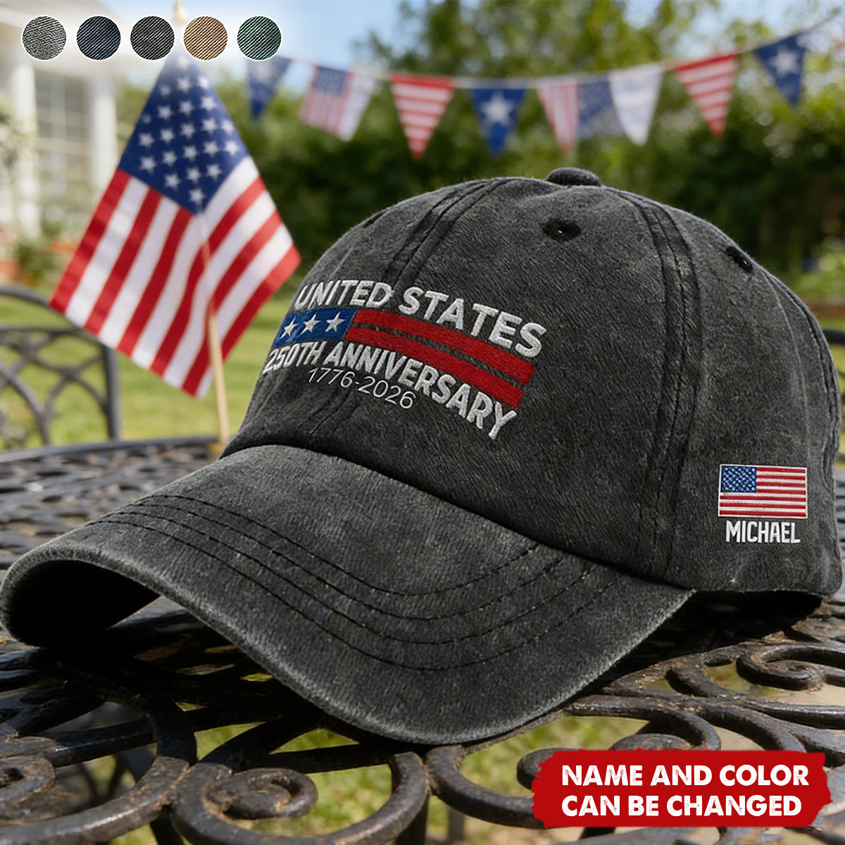 Personalized 250th Anniversary USA Flag Patriotic Cap With Name & Color & Eagle Design - Historic 2026 Celebration Gift For Proud Patriots