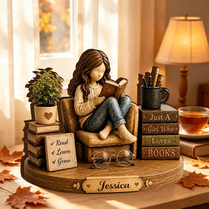 Personalized Name Wooden Block | Just A Girl Who Loves Books - Gift For Book Lover