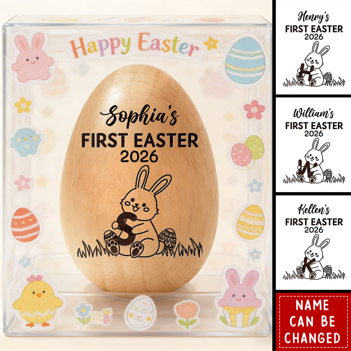 Personalized "First Easter" Musical Wooden Egg Shaker With Name & Year - Creative Baby's 1st Easter Keepsake Basket Stuffer Gift For Kids