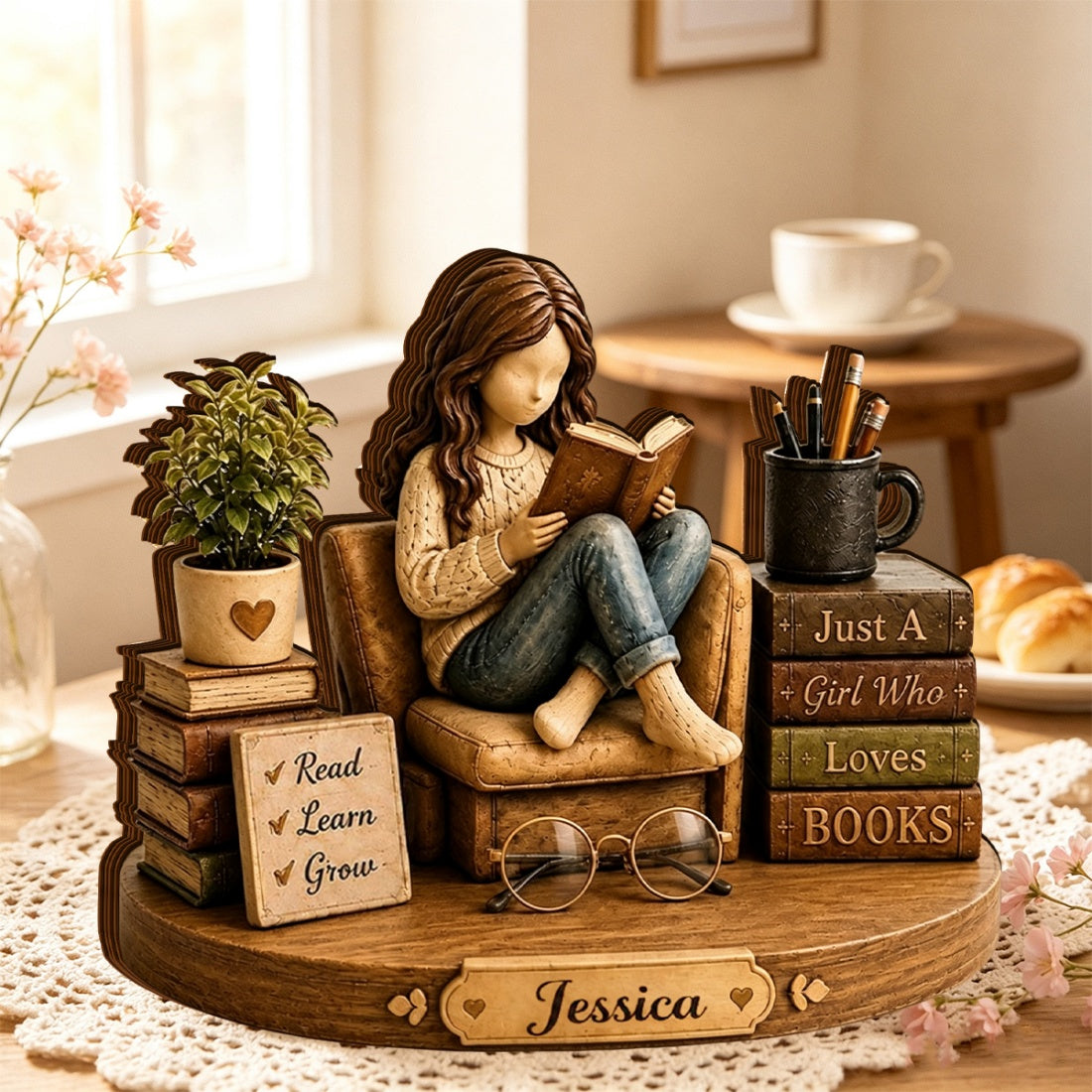 Personalized Name Wooden Block | Just A Girl Who Loves Books - Gift For Book Lover
