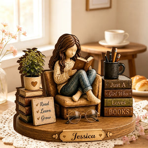 Personalized Name Wooden Block | Just A Girl Who Loves Books - Gift For Book Lover