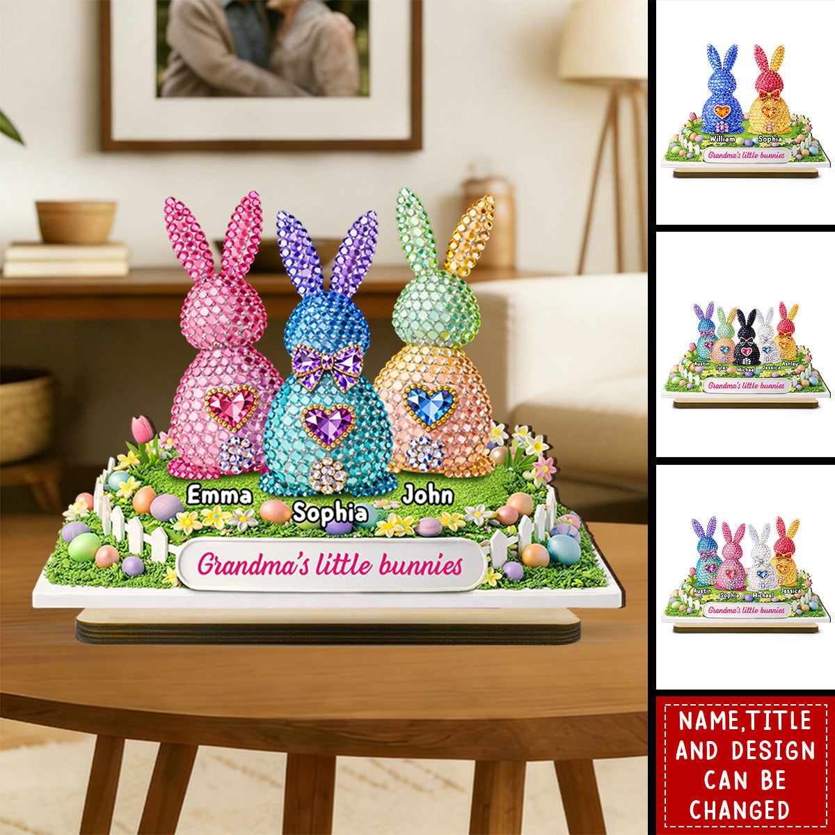 Personalized 2-Layered Wooden Plaque With 1-6 Bunnies & Names | Enchanting "Grandma's Little Bunnies" Easter Gift For Nana & Mimi