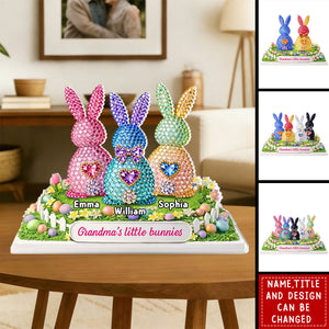 Personalized Acrylic Block Plaque With1-6 Bunnies & Names | Whimsical "Grandma's Little Bunnies" Easter Keepsake For Nana & Mimi