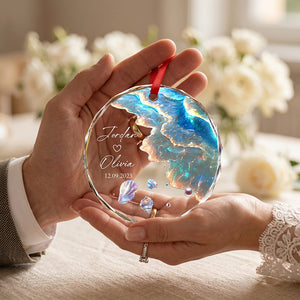 Personalized Names Date Glass Ornament With Ocean Wave Shell For Married Mr & Mrs Anniversary Gift
