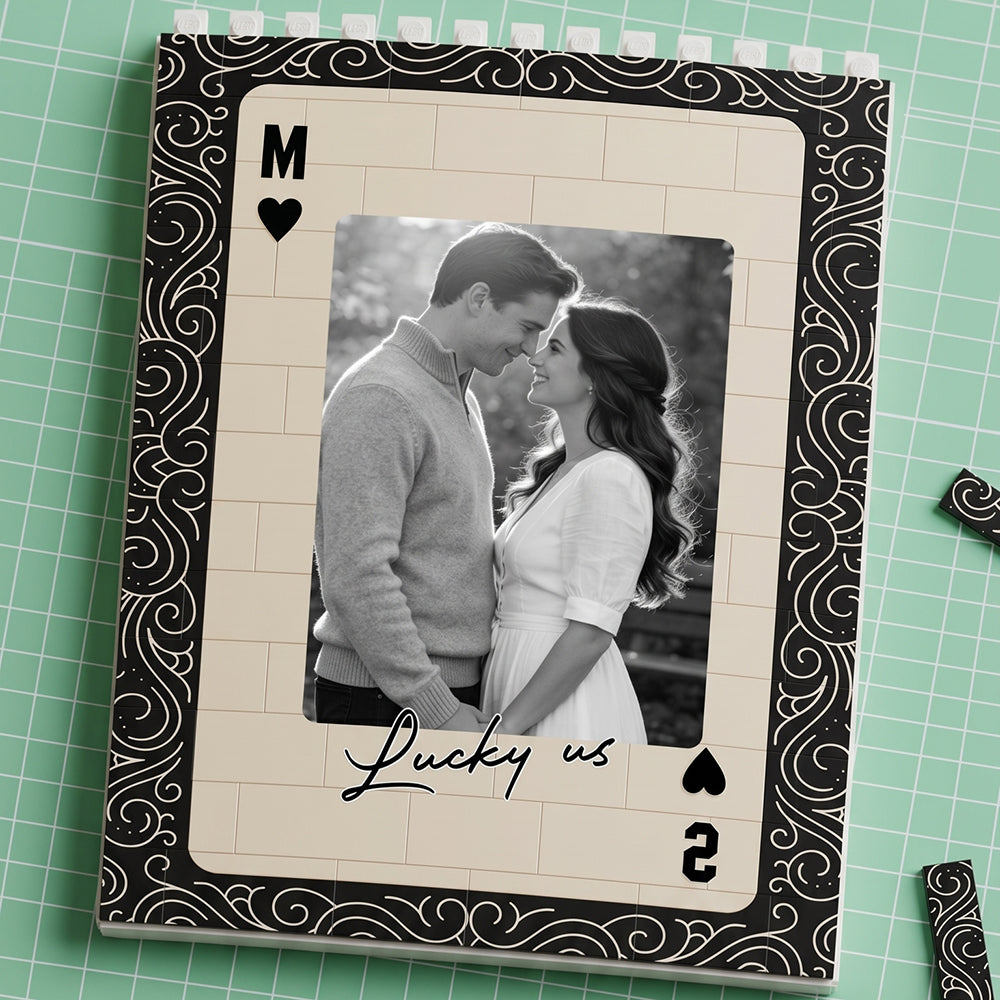 Personalized Photo Building Brick Blocks With Poker Ace King Border For Couples Wedding Anniversary Gift