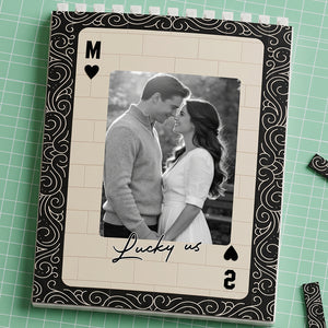 Personalized Photo Building Brick Blocks With Poker Ace King Border For Couples Wedding Anniversary Gift
