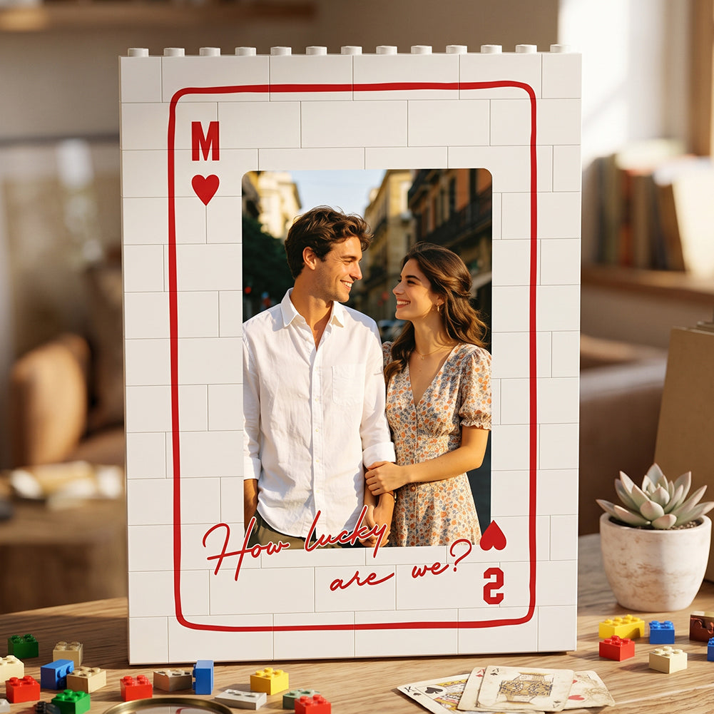 Personalized Photo Building Brick Blocks With Poker Ace King Border For Couples Wedding Anniversary Gift
