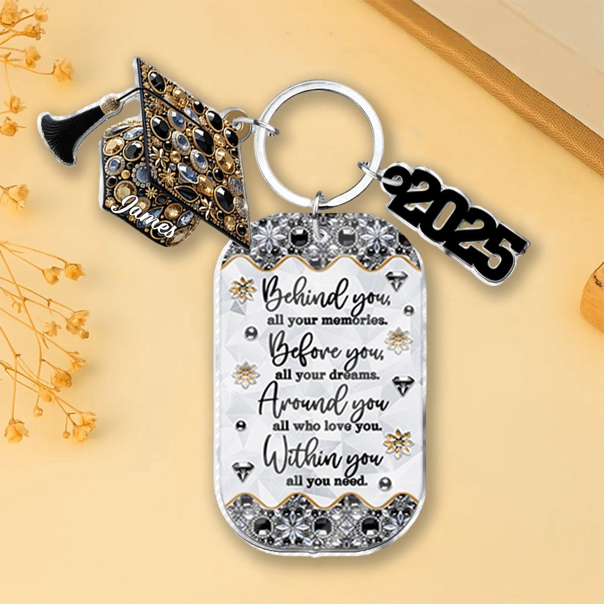 Personalized Graduation Keychain with Charms Congrats Grand Class Of 2025 Graduation Gift