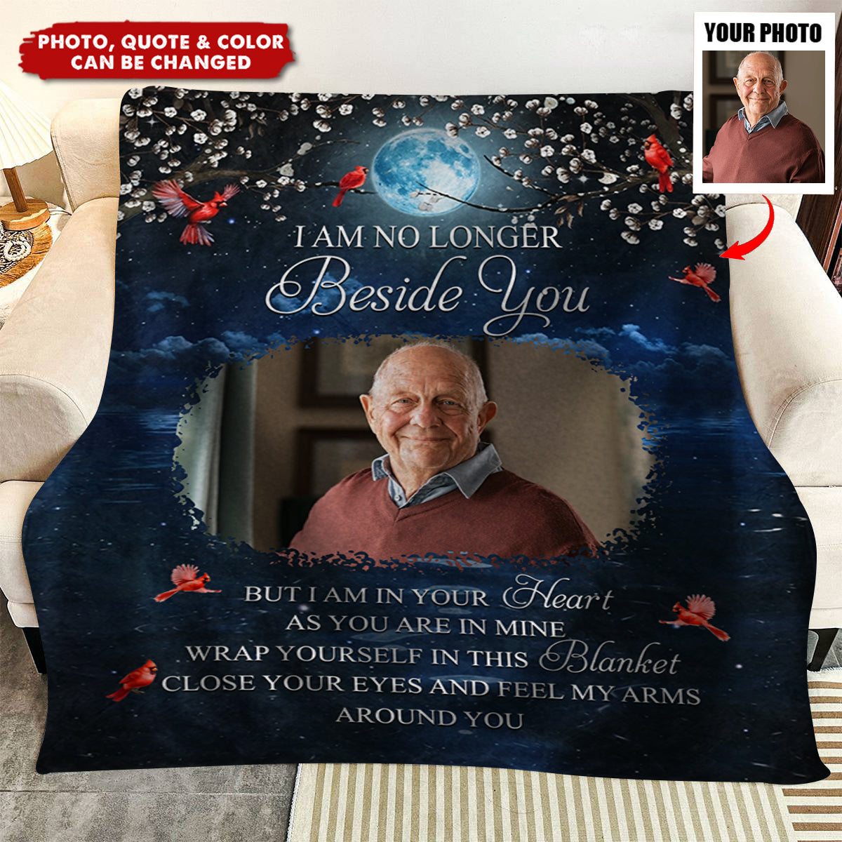 Personalized "A Hug From Heaven" Memorial Blanket With Photo & Quote & Color | Heartfelt Sympathy Gift For Bereavement Grieving Family
