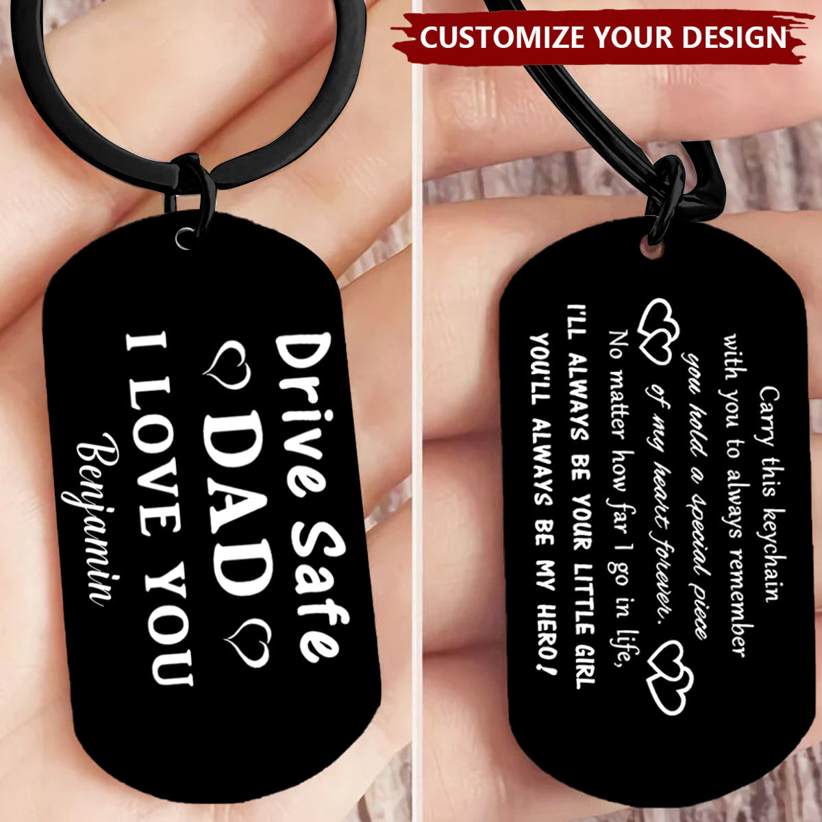Personalized Stainless Steel Keychain - Drive Safe Dad, I Love You For Dad Father's Day Gift