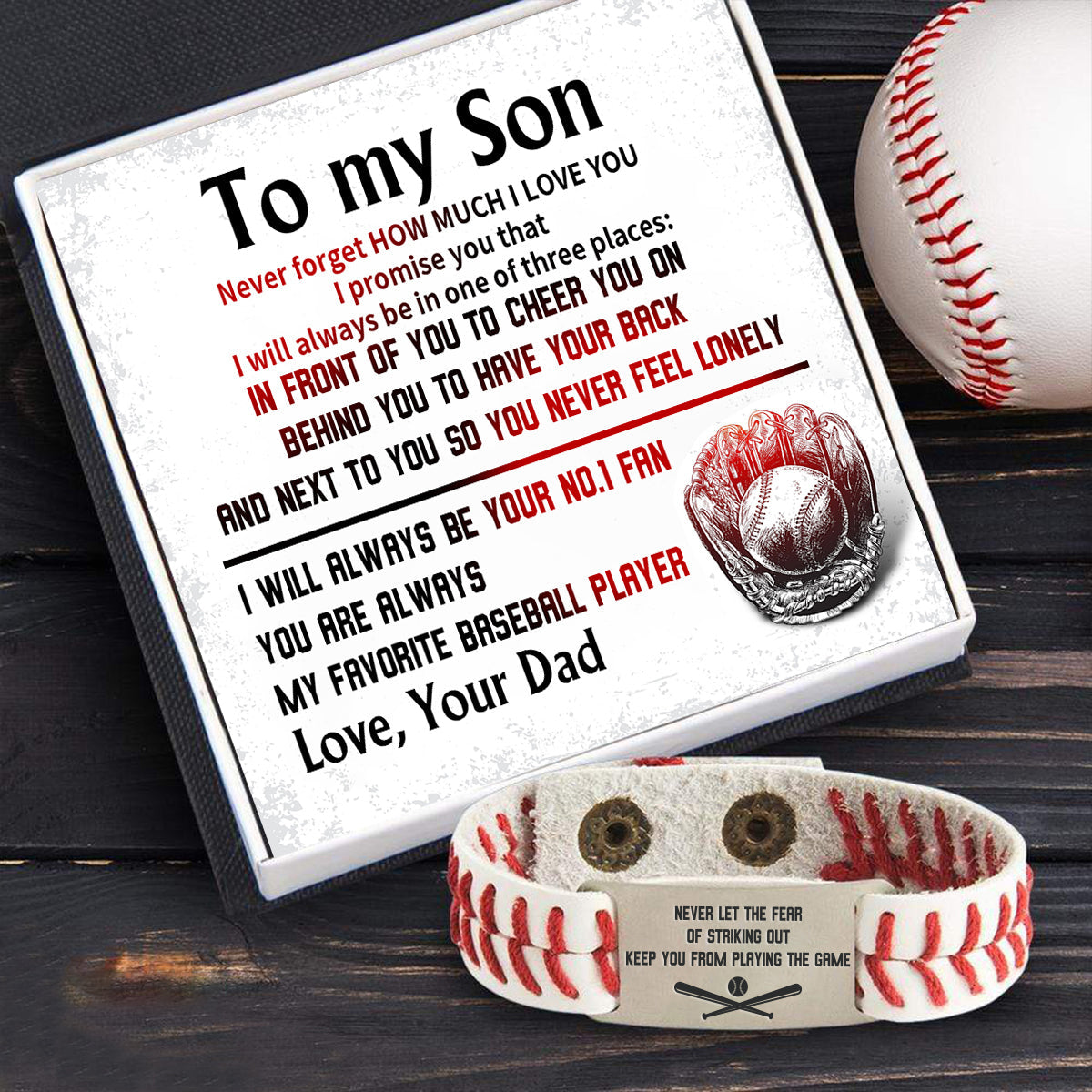 Personalized Baseball Bracelet - Baseball - To My Son - From Dad - How Much I Love You
