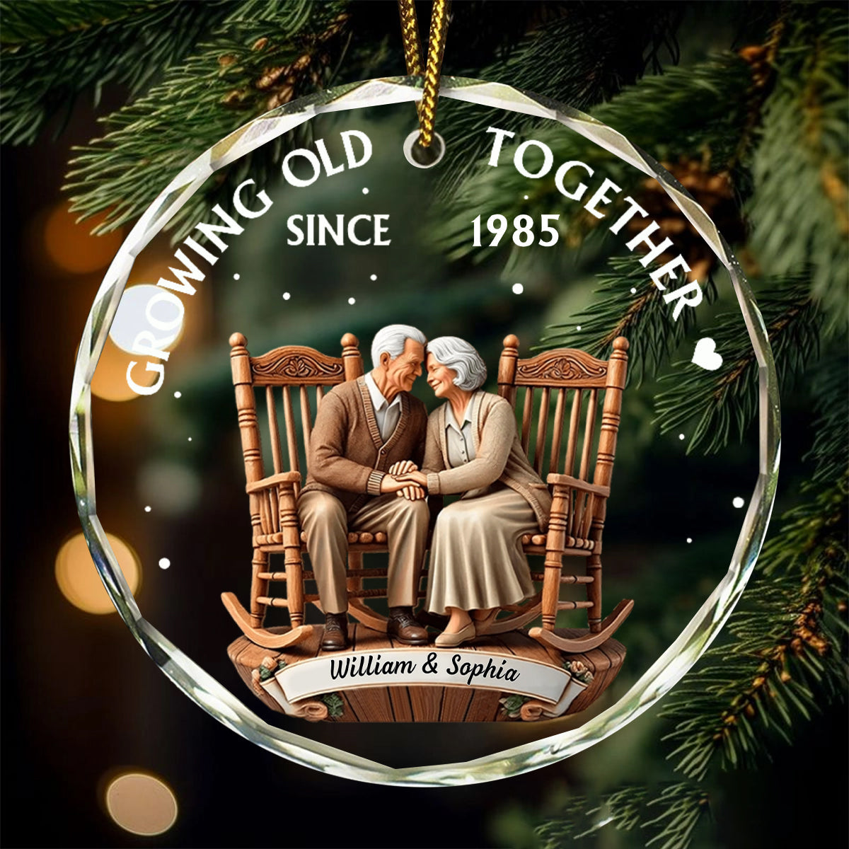 Personalized "Growing Old Together" Ornament With Names & Year Glass Keepsake Romantic Anniversary Christmas Gift For Couple Grandparents
