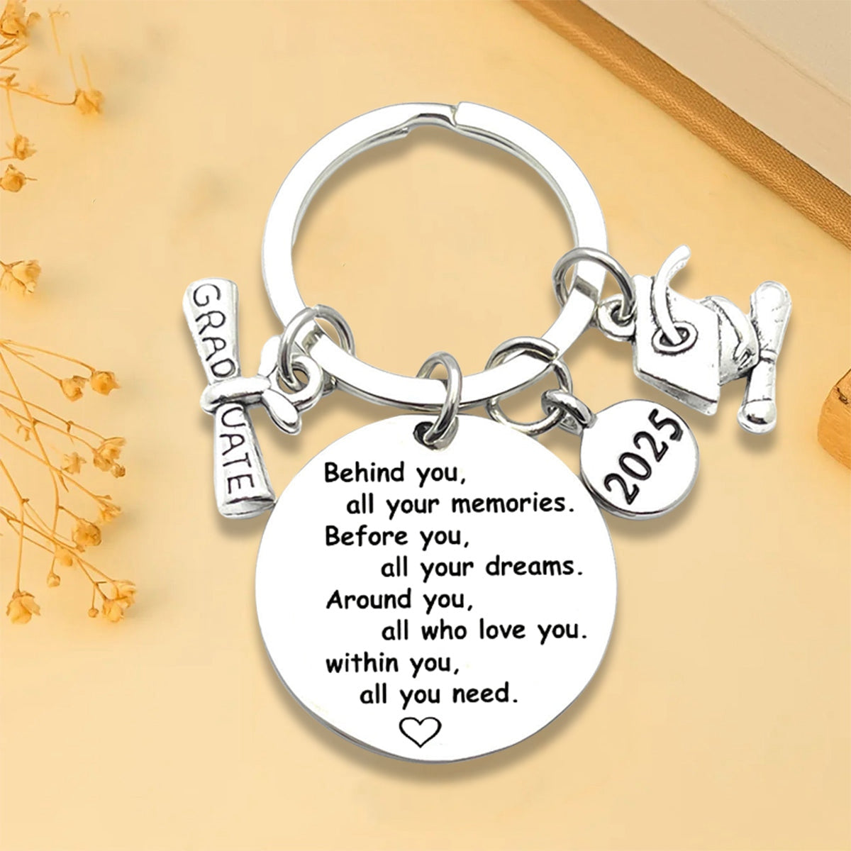 Personalized Graduation 2025 Keychain - Diploma & Mortar Board Charm Graduation Gift