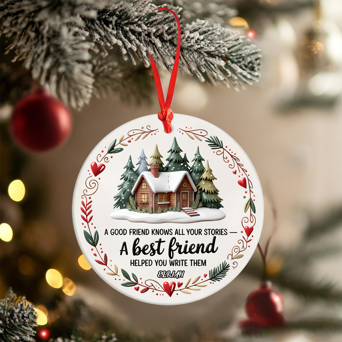 Personalized Best Friend Round Christmas Ceramics Ornament With Name Unique Christmas Gift For Friend Soulmate