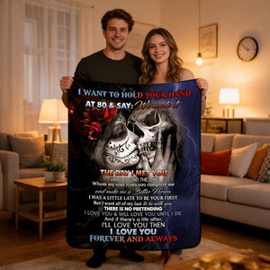 I Want To Hold Your Hand Eternal Love Couple Skull Blanket | Anniversary Valentine's Day Gift For Soulmate & Couple