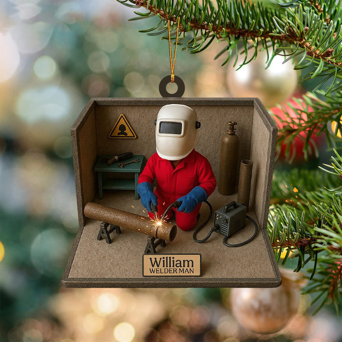 Custom Welder Christmas Ornament - Personalized Name Welding Scene Xmas Decor | Engraved Gift For Welders, Metal Fabricators & Mechanics