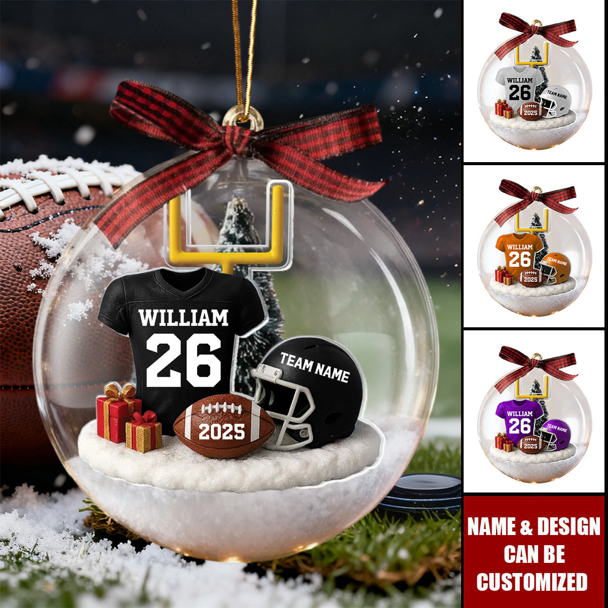 Personalized American Football Kit Snow Ornament With Name Number & Team Gift For Player Coach Football Lovers