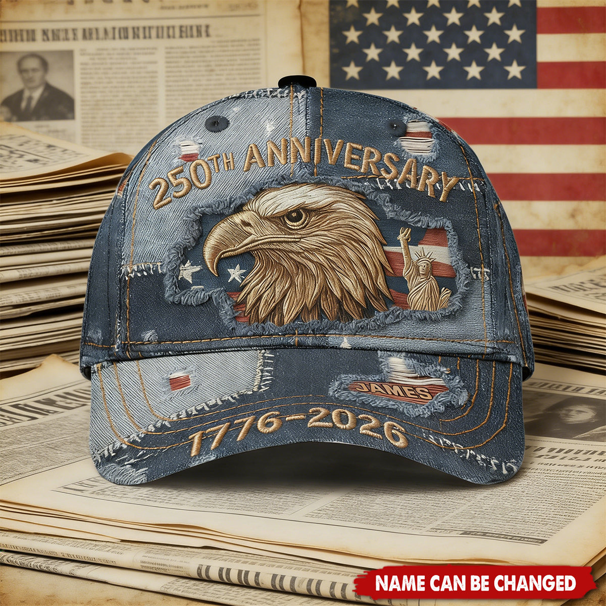 Personalized Vintage 1776-2026 Patriotic Classic Cap With Name & Eagle Design - Independence Day USA 250th Anniversary Gift For Men