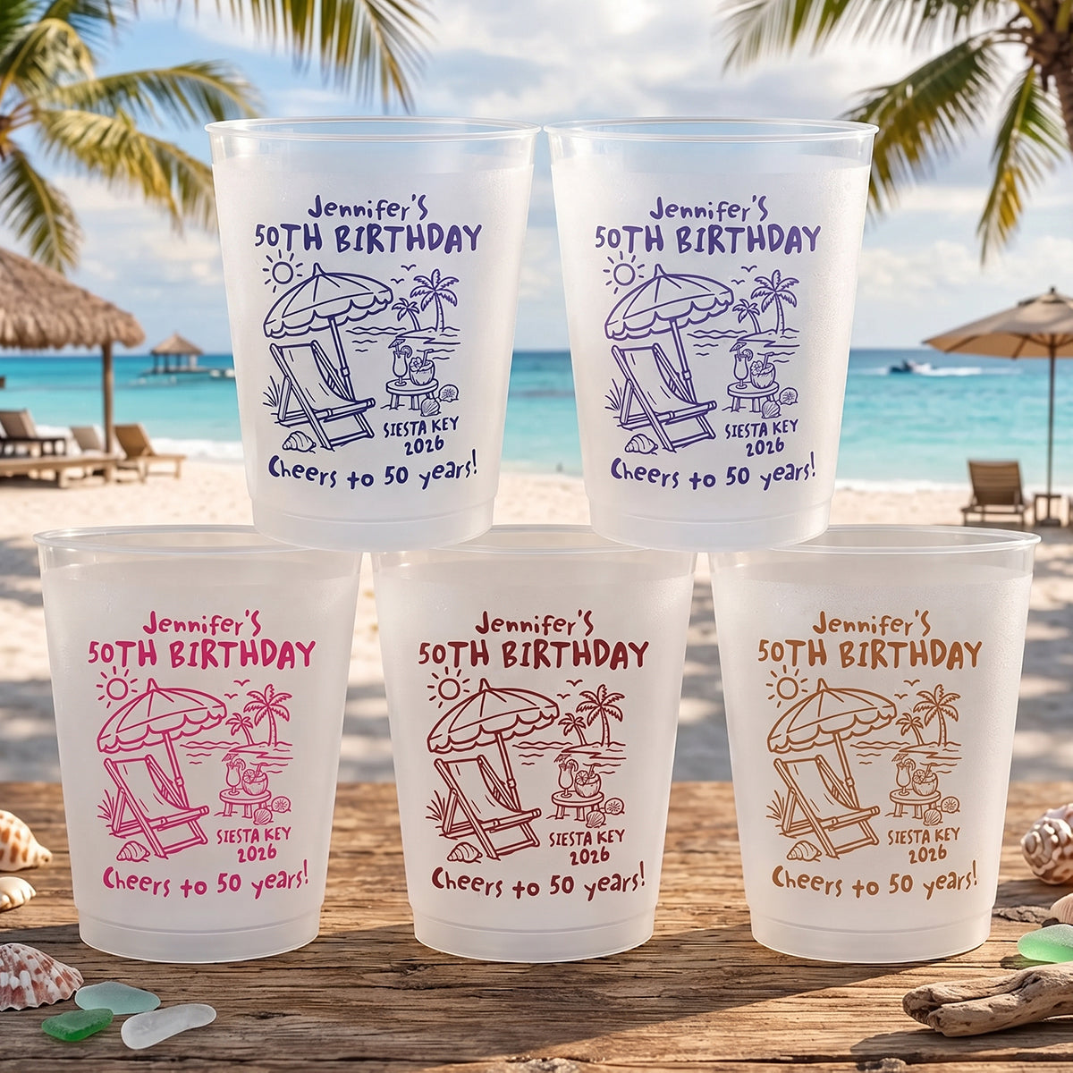 Personalized Name & Age Milestone Birthday Plastic Cups For Beach Party