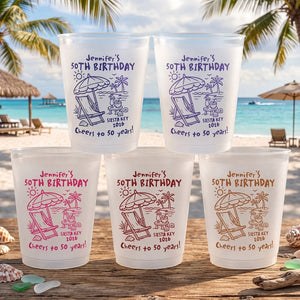 Personalized Name & Age Milestone Birthday Plastic Cups For Beach Party