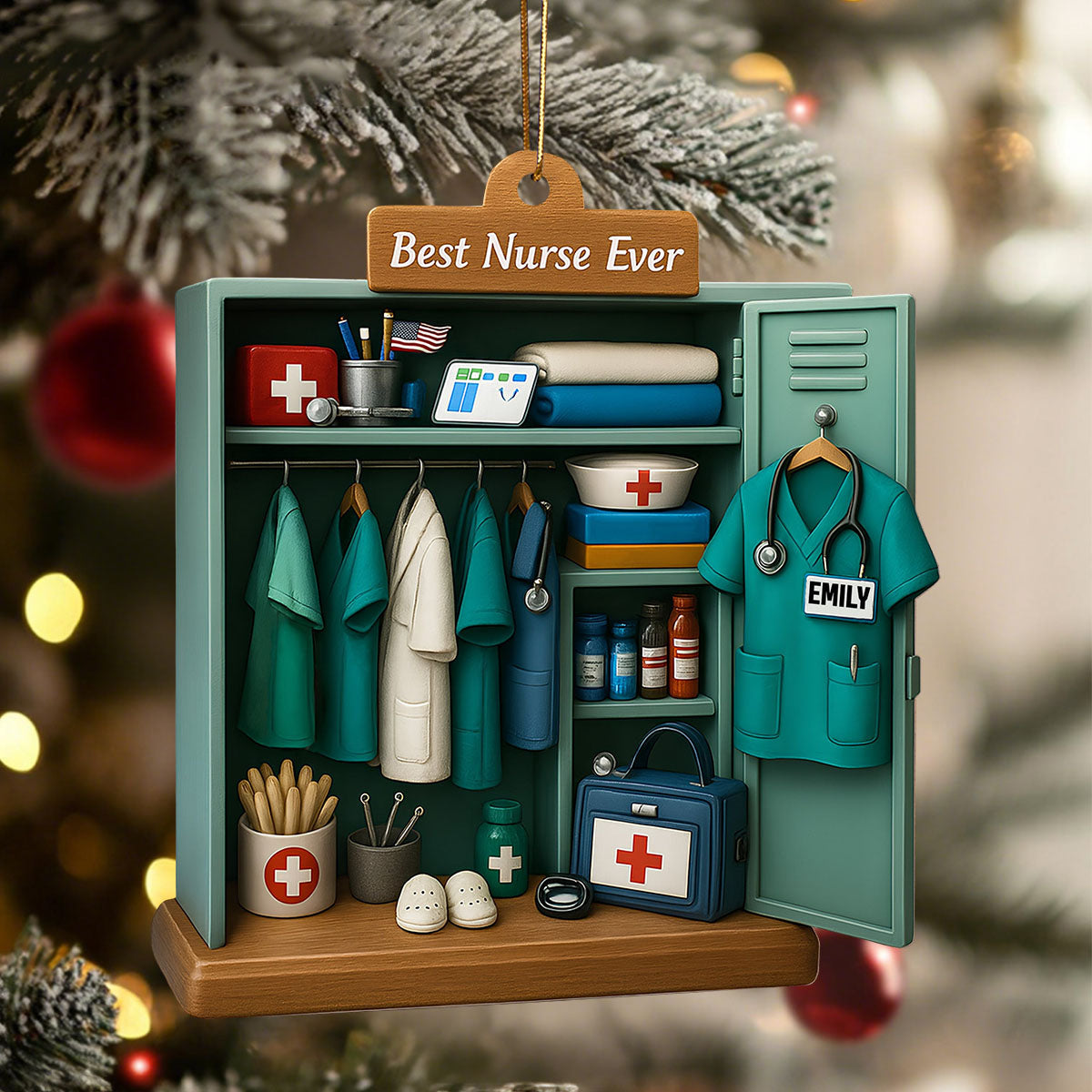 Personalized Nurse Locker Christmas Ornament with Name,Perfect "Best Nurse Ever" Gift For RN & Nurses