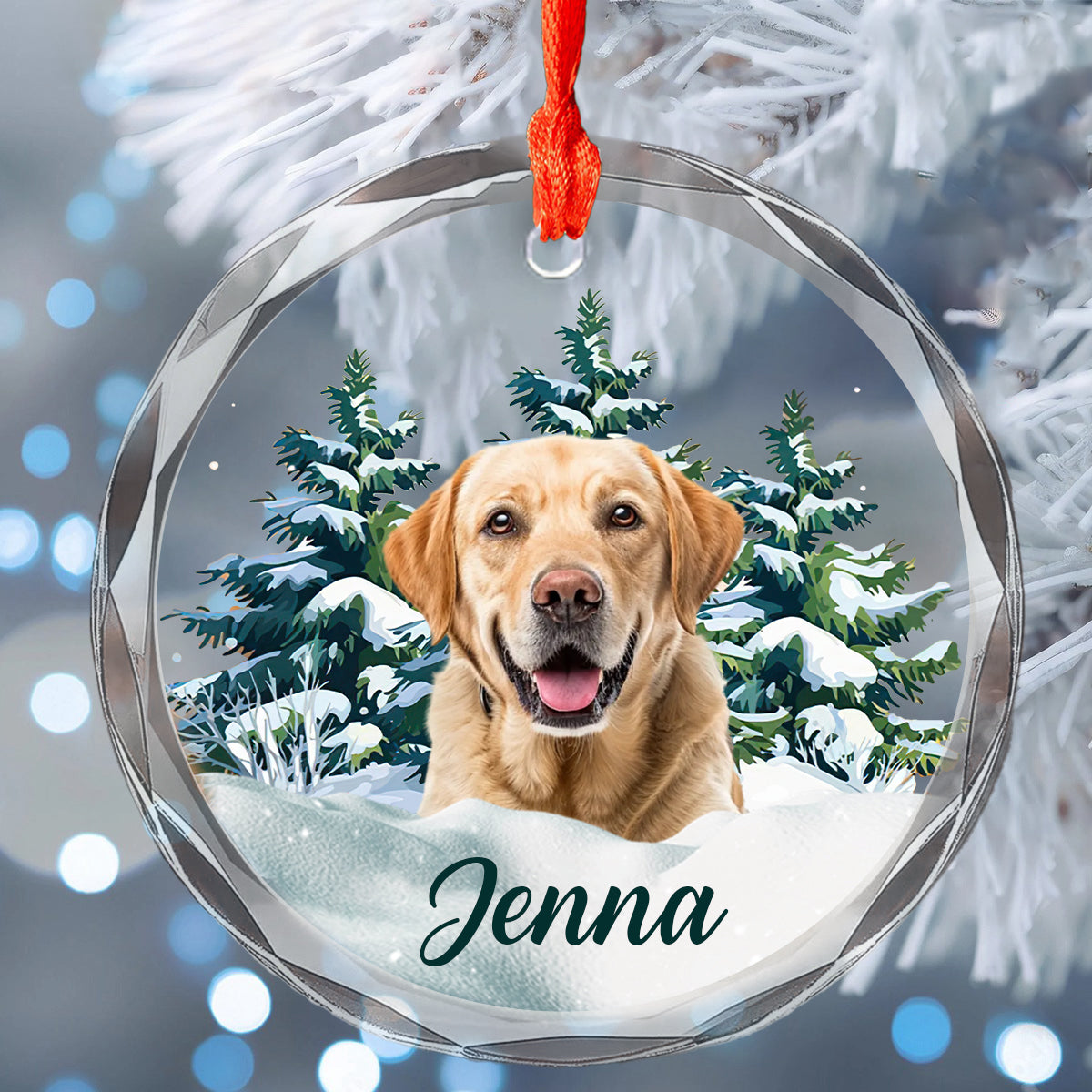 Personalized Photo Dog Glass Ornament with Name - Custom Christmas Gift For Pet Owners & Pet Lovers