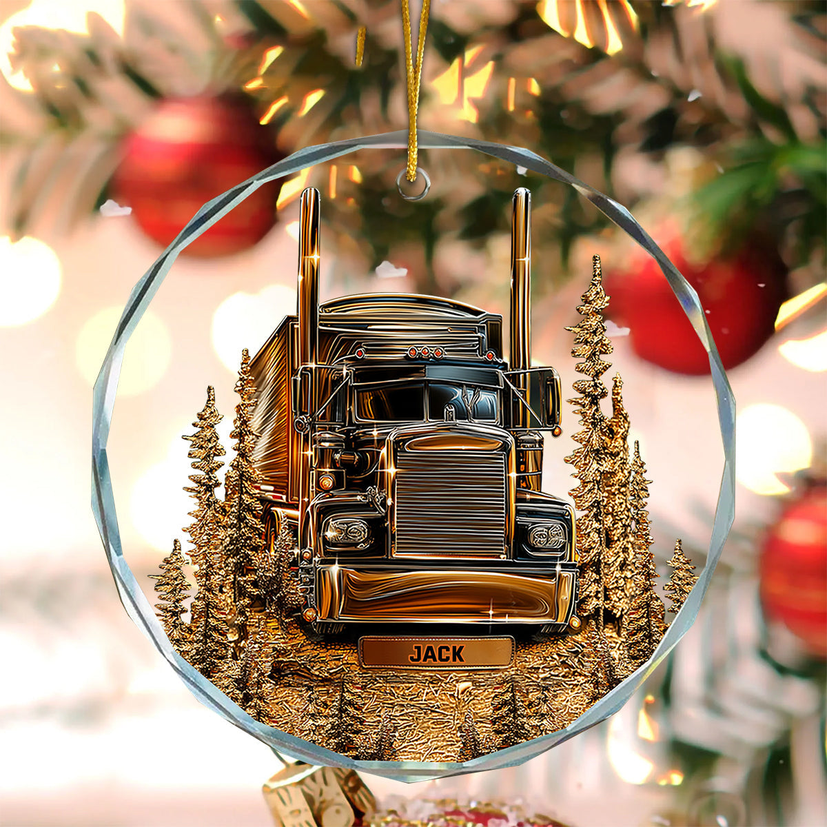 Personalized Best Truck Driver Round Shaped Glass Ornament With Name Christmas Hardcore Romance For Road Warrior & Truck Lover