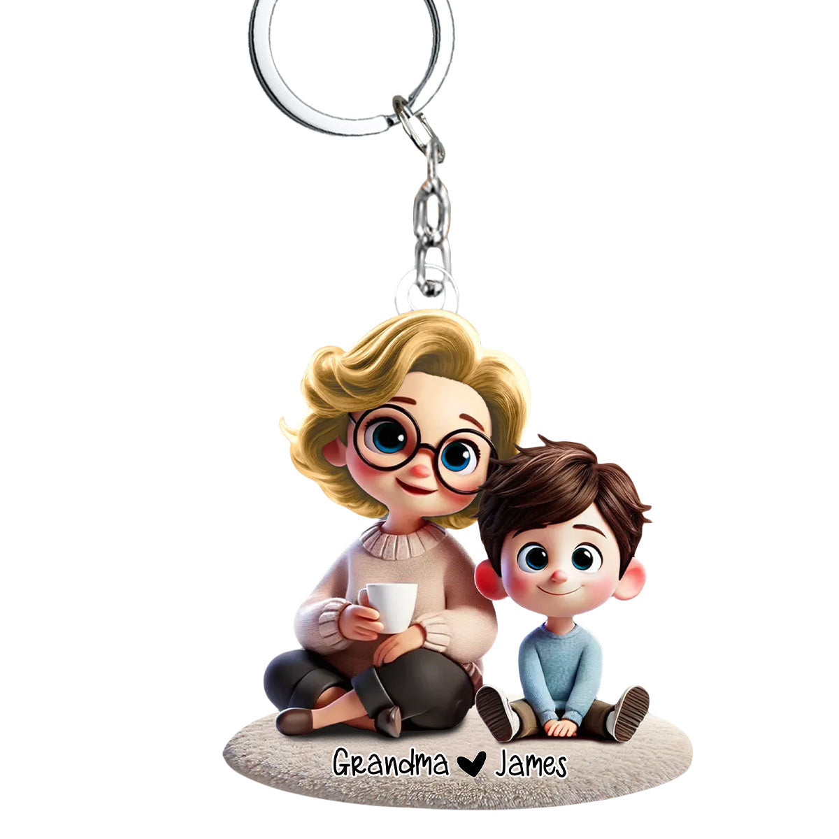 Happy Grandma & Grandkid Sitting Personalized Acrylic Keychain, Perfect 2025 Mother's Day Gift For Mom, For Grandma