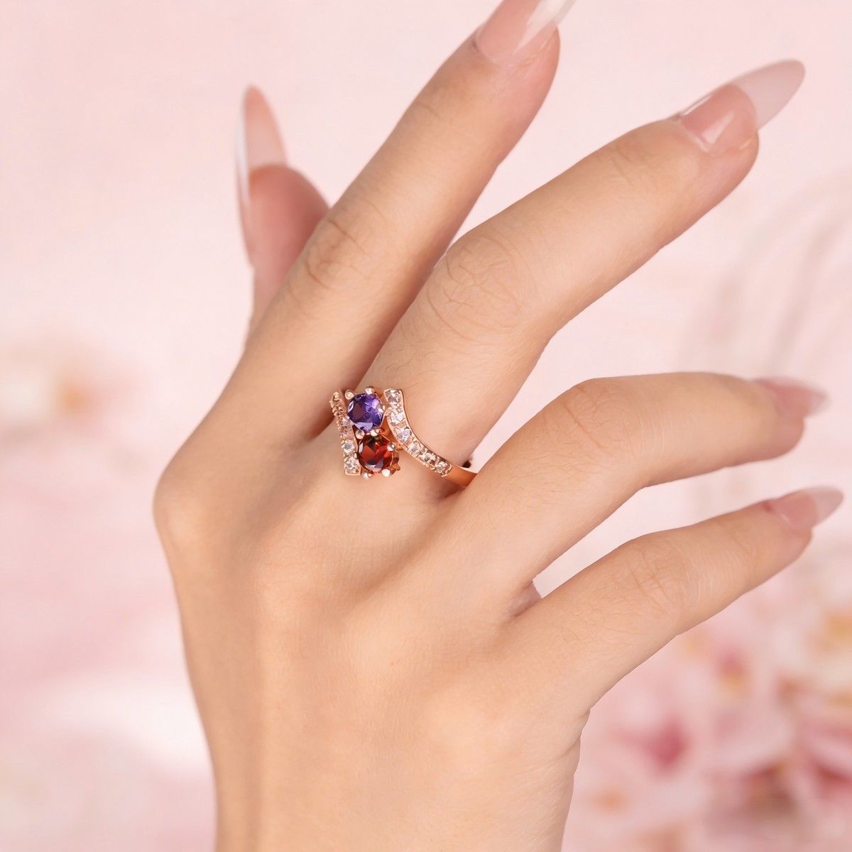 Personalized Time Won't Break Our Bond Ring With Two Birthstone | Mother's Day Jewelry Gift For Mom