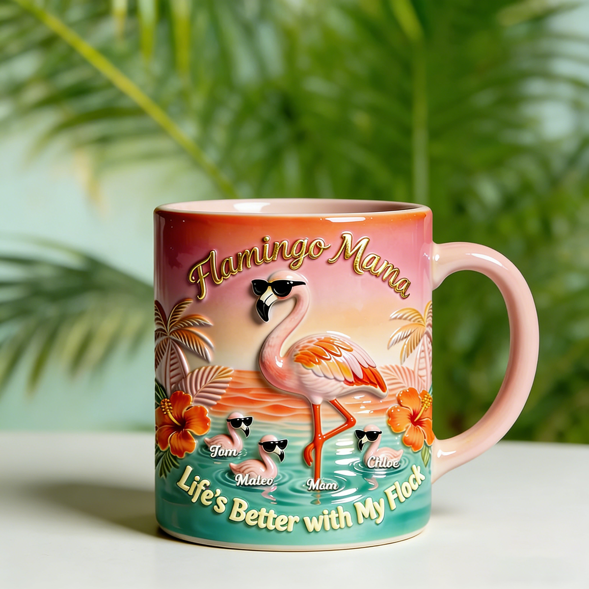 Personalized Flamingo Family Accent Mug With 1-8 Names | Mother's Day Gifts For Mom Grandma