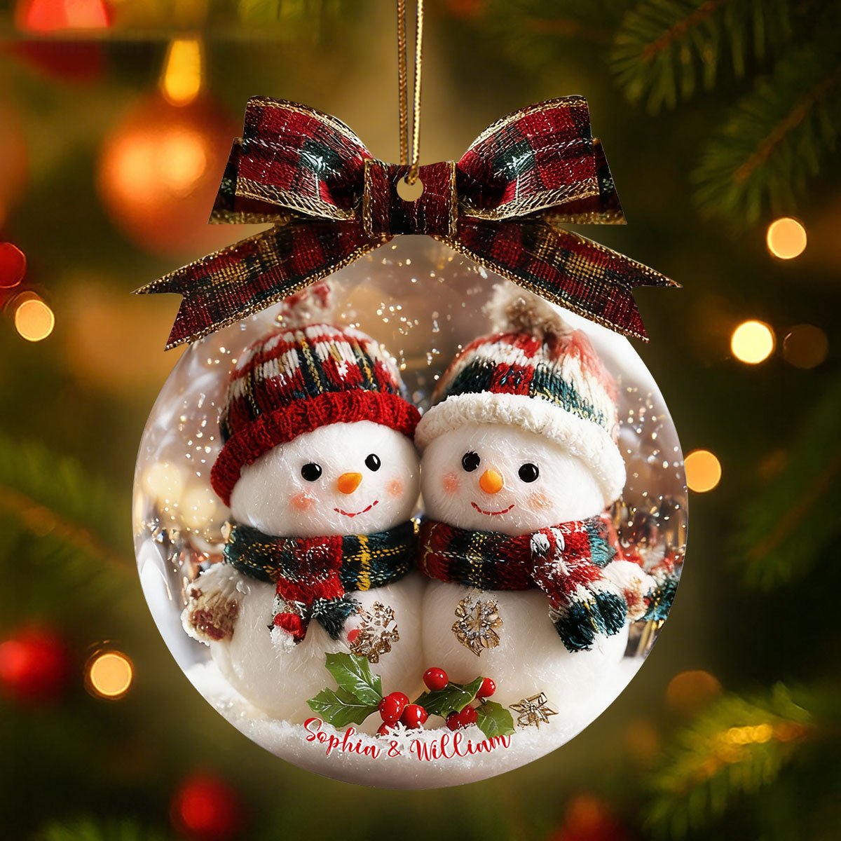 Personalized 3D Effect Couple Christmas Snowman Ornament | Exclusive Winter Fairy Tale Christmas Decorations For Couple