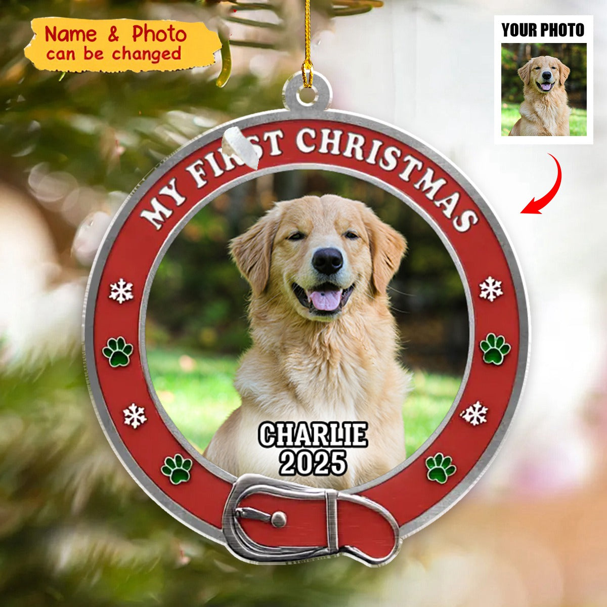 Personalized Photo Pet Christmas Ornament With Name & Year,Memorial Christmas Gift For Dog & Cat Lover