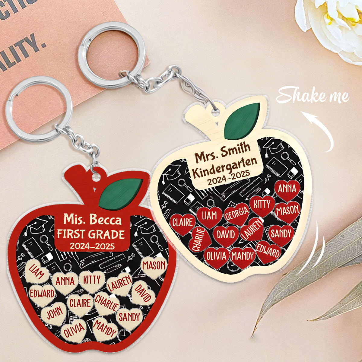 Thank You Teacher Apple - Personalized Shaker Keychain, Back to School Gift