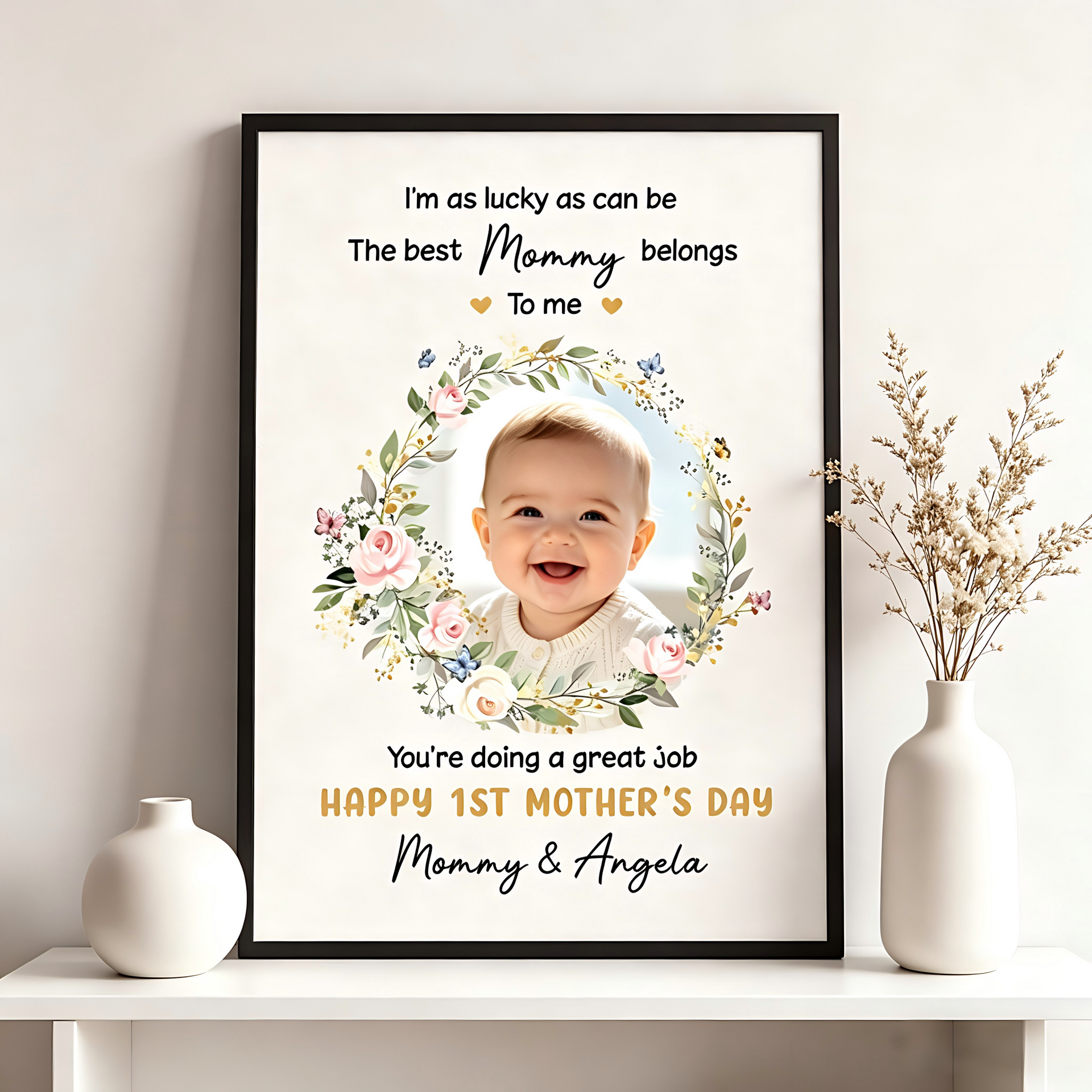 Personalized Wall Art Poster With Names & Photo | Creative Happy 1st Mother’s Day Gift For New Mom