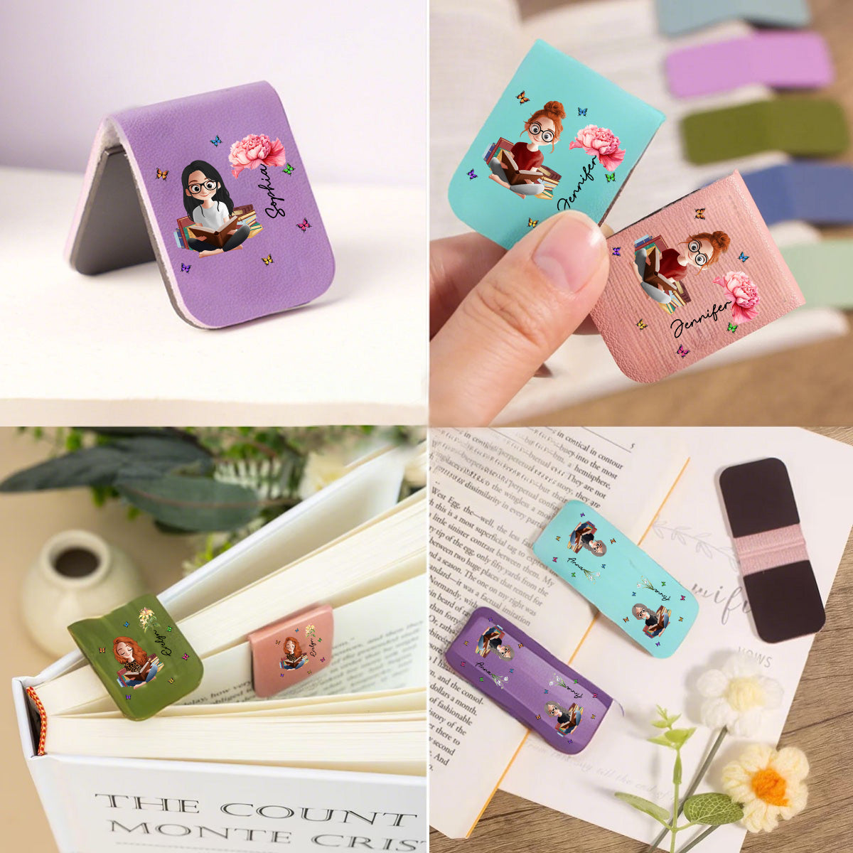 Personalized "My Blooming Pages" Leather Magnetic Bookmark With Name & Design Thoughtful Gift For Book Lover