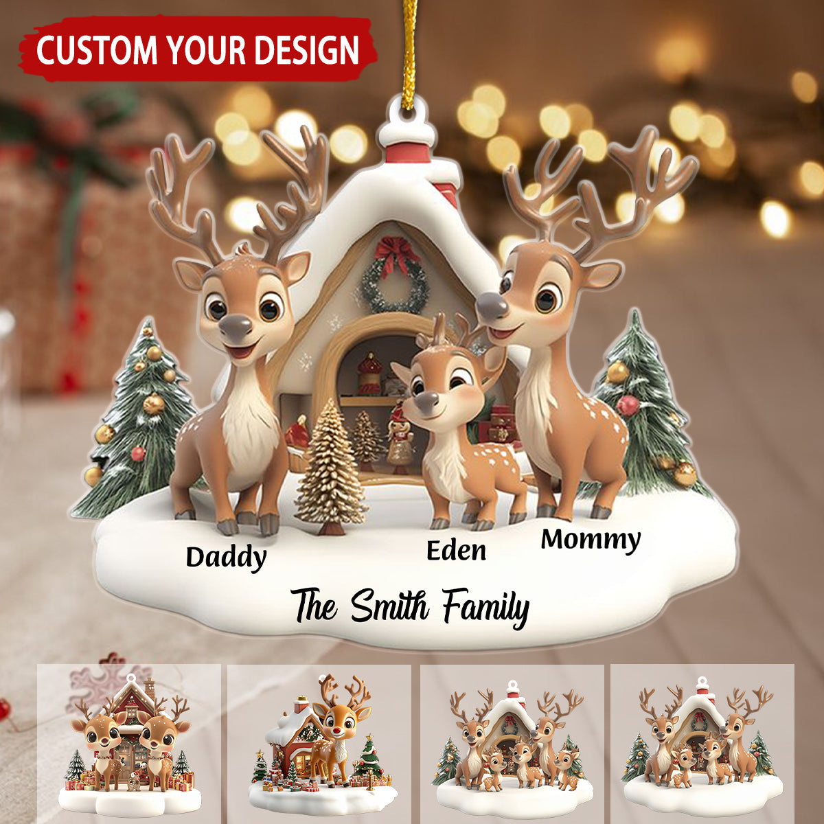Reindeer Family Personalized Christmas Ornament - Customize Own Name, Treasure Every Christmas Family Imprint