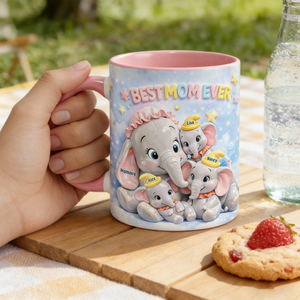 Personalized "Best Mom Ever"Ceramic Mug With Elephant Mom & 5 Kids - Creative Mother's Day Gift For Mama