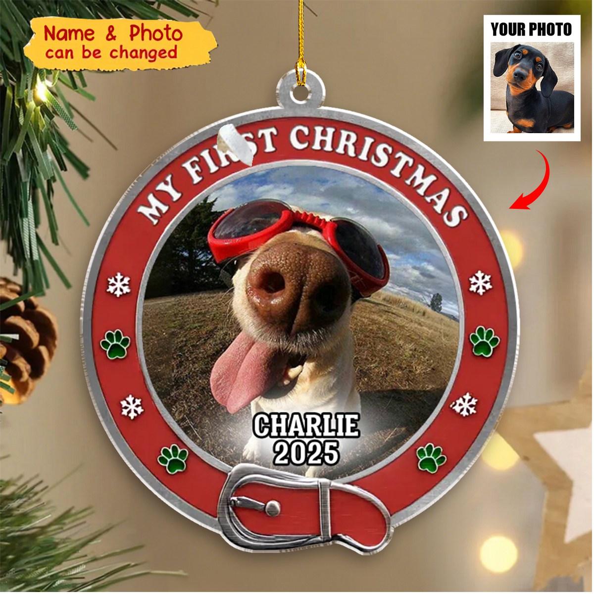 Personalized Photo Pet Christmas Ornament With Name & Year,Memorial Christmas Gift For Dog & Cat Lover