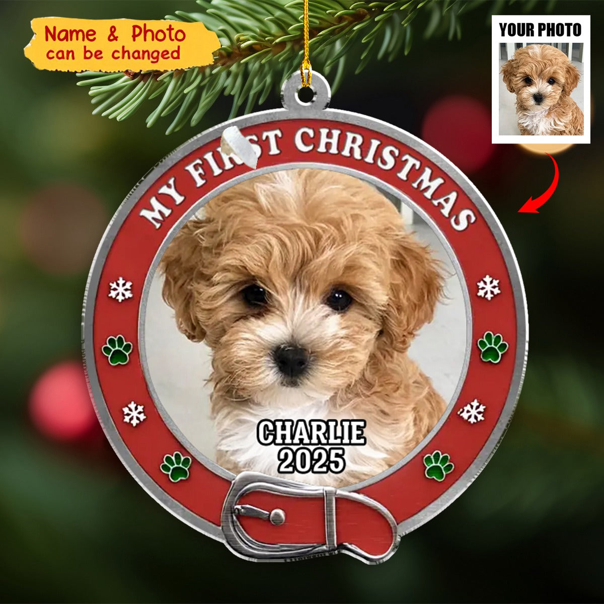 Personalized Photo Pet Christmas Ornament With Name & Year,Memorial Christmas Gift For Dog & Cat Lover