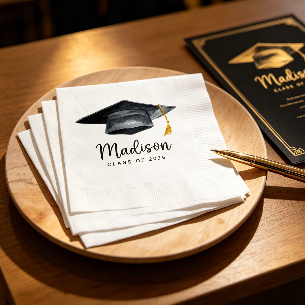 Soft Embossed Texture Graduation Napkins With Name & Year - Personalized Party Supplies For Seniors