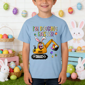 Personalized "I'm Digging Easter" Excavator T-Shirt With Name & Photo - Easter Egg Gift For Kids
