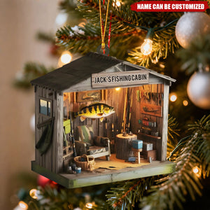 Personalized "Man Cave" Fishing Shack Acrylic Ornament With Name - Best Xmas Decor Birthday Gift For Grandpa & Fishermen
