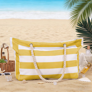 Personalized Waterproof Striped Beach Bag With Embroidered Name - Vacation Gift For Women