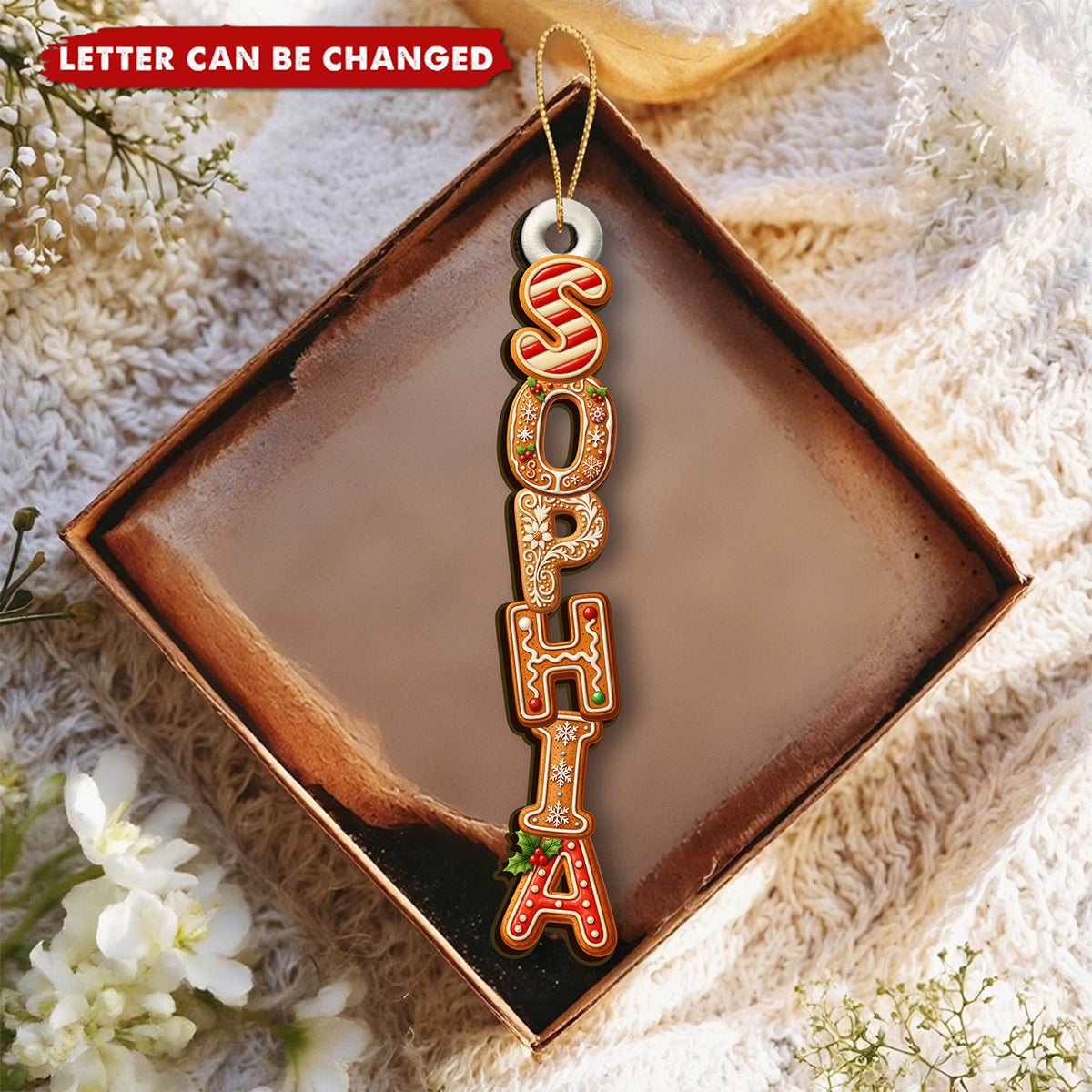 Gingerbread Letter With Name For Family Kids -  Personalized Family Wooden Ornament