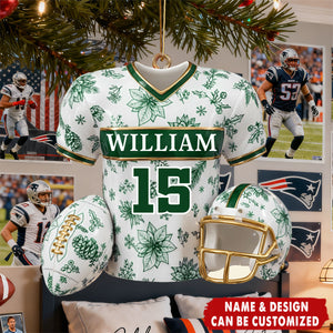 Personalized Toile-Style Football Jersey & Helmet Ornament With Name & Number - Christmas Decor Birthday Gift For Football Players & Fan