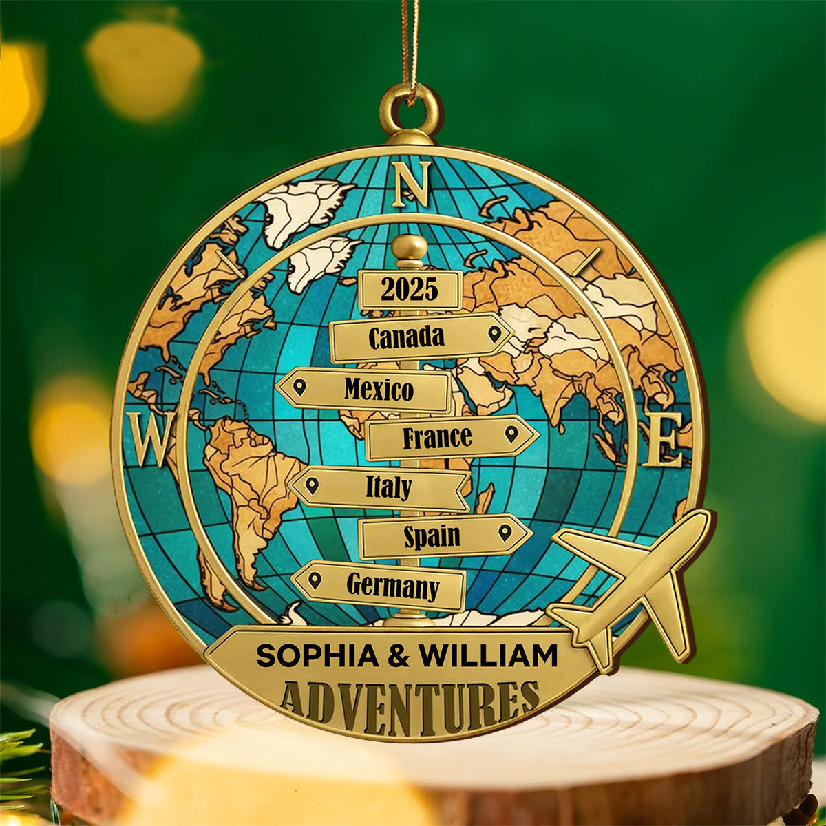 Personalized Year-Round Adventure Ornament With 1-10 Destinations Name & Year Bring Wonderful Adventure Moments For Travel Lover