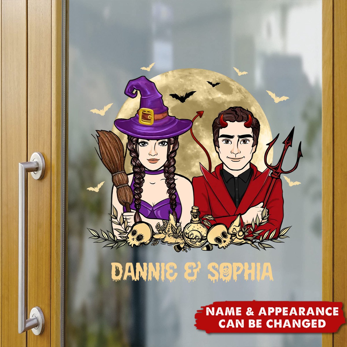 Personalized Halloween Couple Witch And Devil Decal With Design & Names Halloween Decor Spooky Romantic Car Home Decor For Couple For Friend